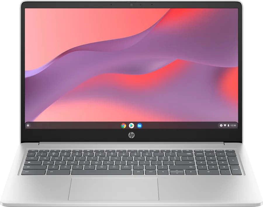HP Chromebook Plus 15.6-inch in Mineral Silver, front view